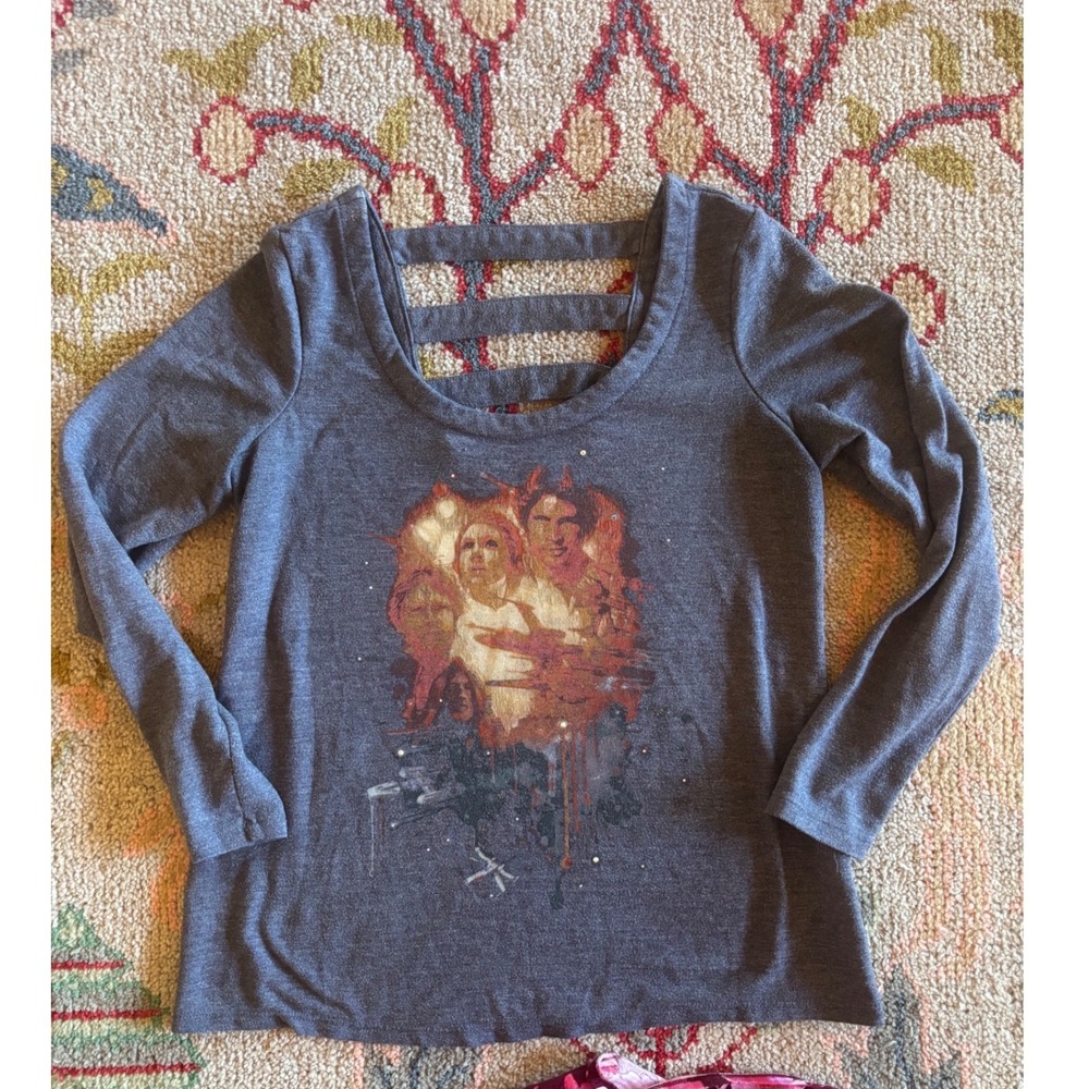 Star Wars Rock & Republic Gray Long Sleeve Graphic Tee Strappy Back Women Medium